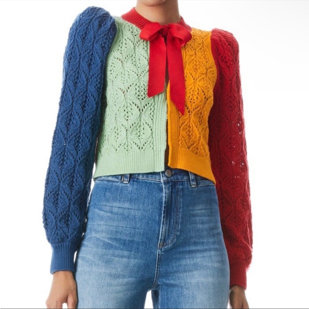 Alice + Olivia Kitty Puff Sleeve Cardigan Sweater S NWT - Picture 2 of 16